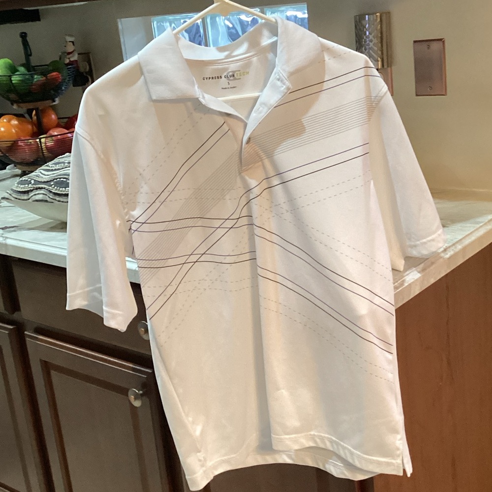 Men’s size Small Golf Polo by Cypress Club Tech White With Graphic Design